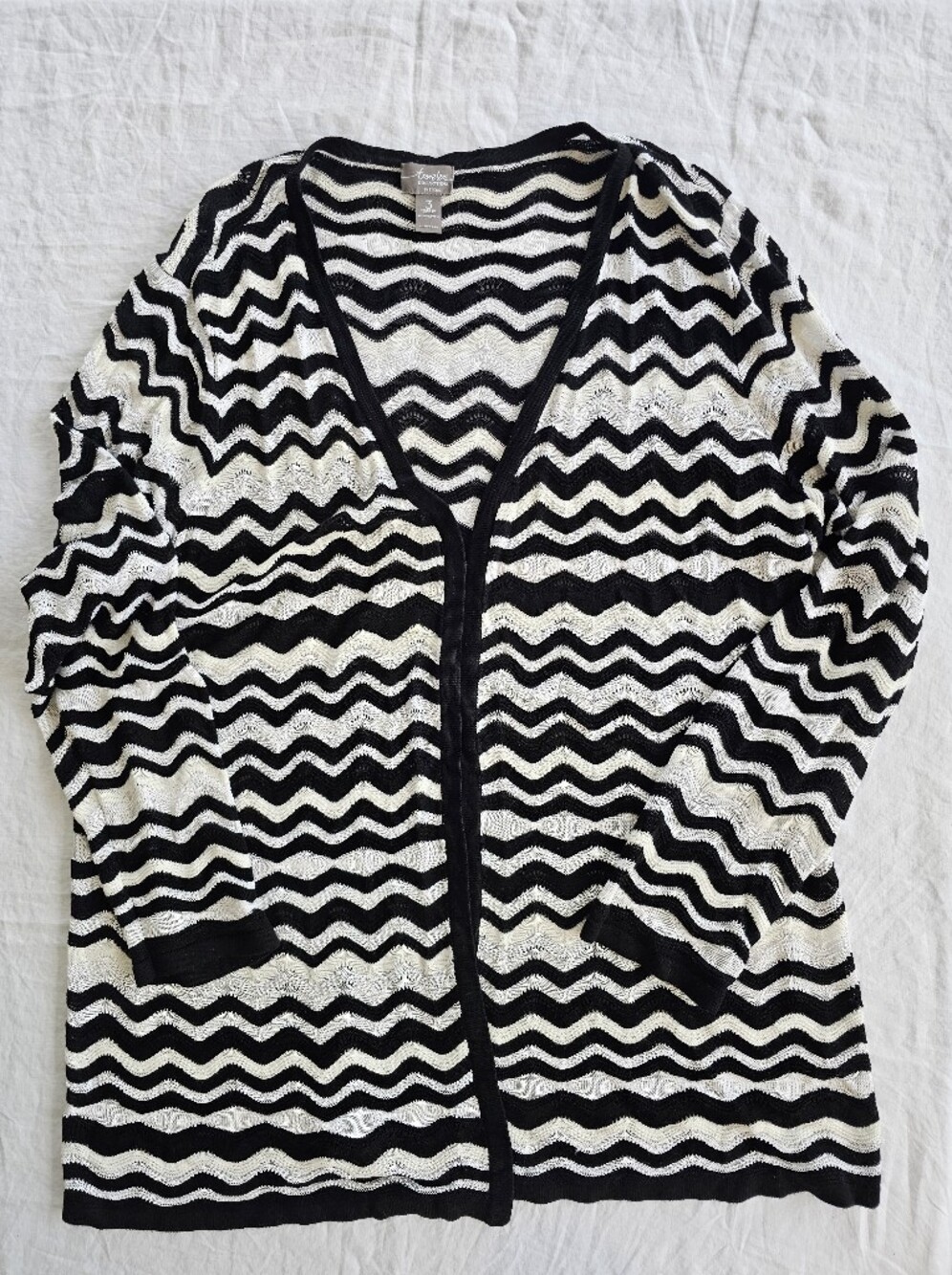 Chico's Black and White Chevron Open Cardigan Size XL